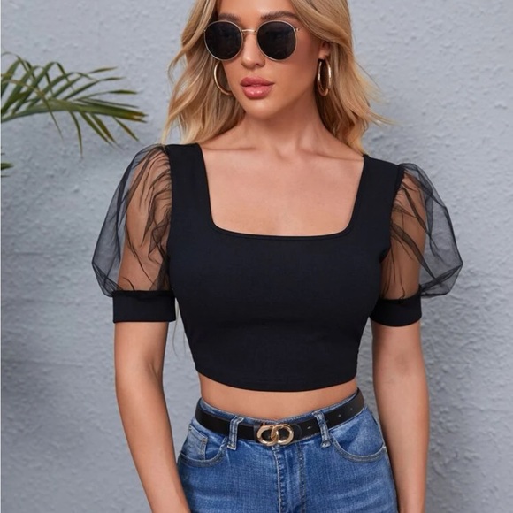 Square Neck Puff Sleeve Top / saree blouse - Picture 1 of 5